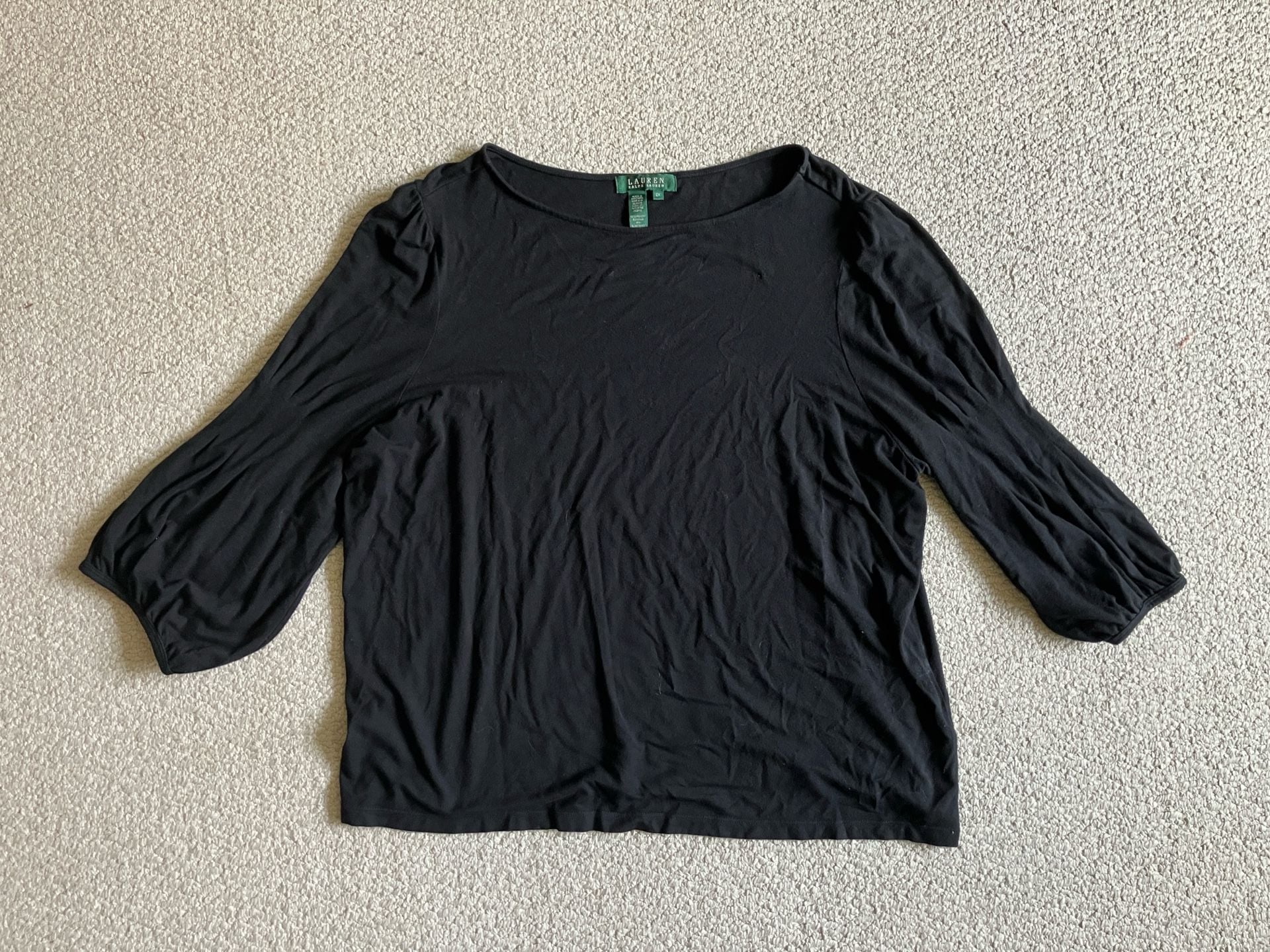 Lauren Ralph Lauren Black Puff 3/4 Sleeve Knit Top Size 2X 2