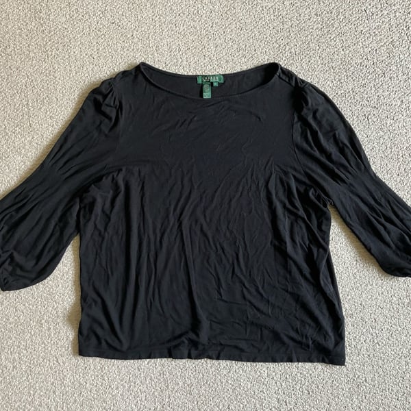Lauren Ralph Lauren Black Puff 3/4 Sleeve Knit Top Size 2X