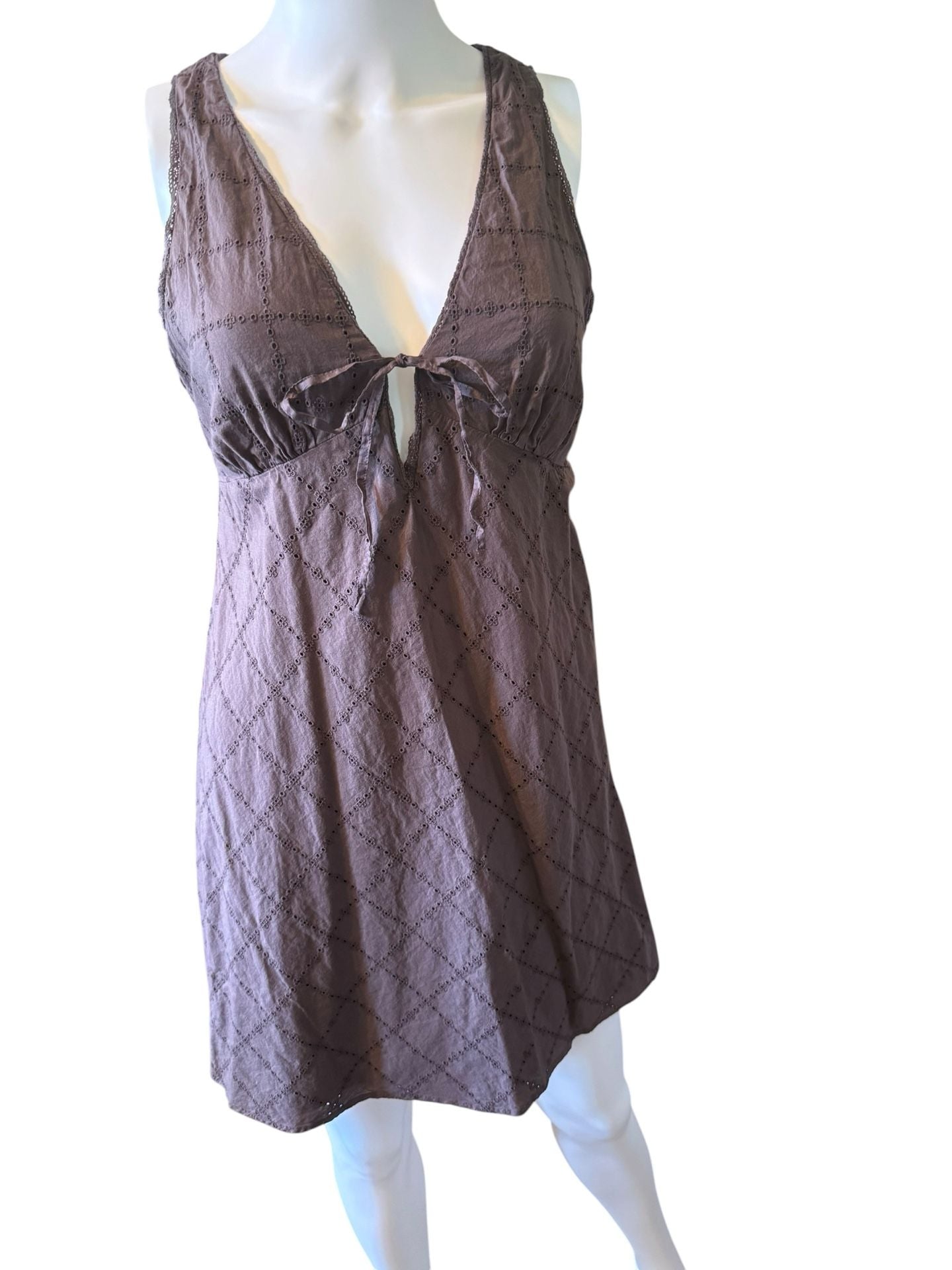 American Eagle Brown Eyelet Lace Diamond Pattern Babydoll Dress 2