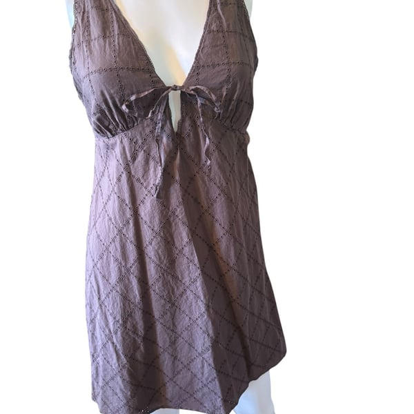 American Eagle Brown Eyelet Lace Diamond Pattern Babydoll Dress