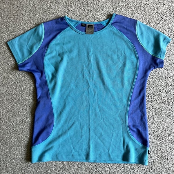 REI Girls' XL (16/18) Short-Sleeve Activewear Top, Teal/Blue, UPF 35+ Protection