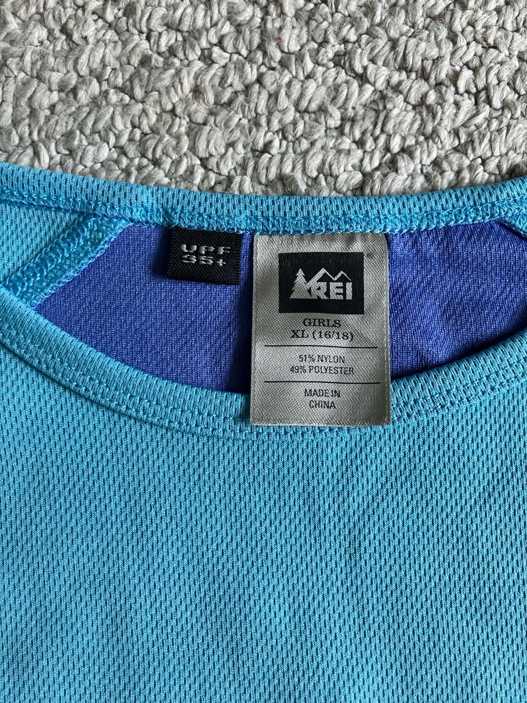 REI Girls' XL (16/18) Short-Sleeve Activewear Top, Teal/Blue, UPF 35+ Protection 3