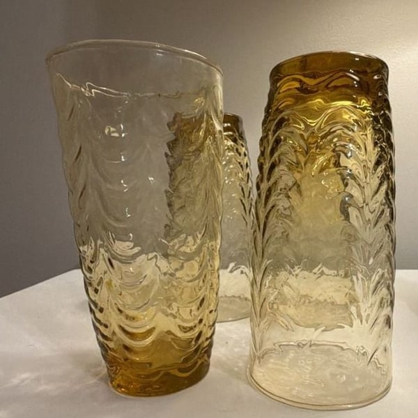 Vintage Anchor Hocking Lido Milano Amber Gold Glass Tumblers Set of 4