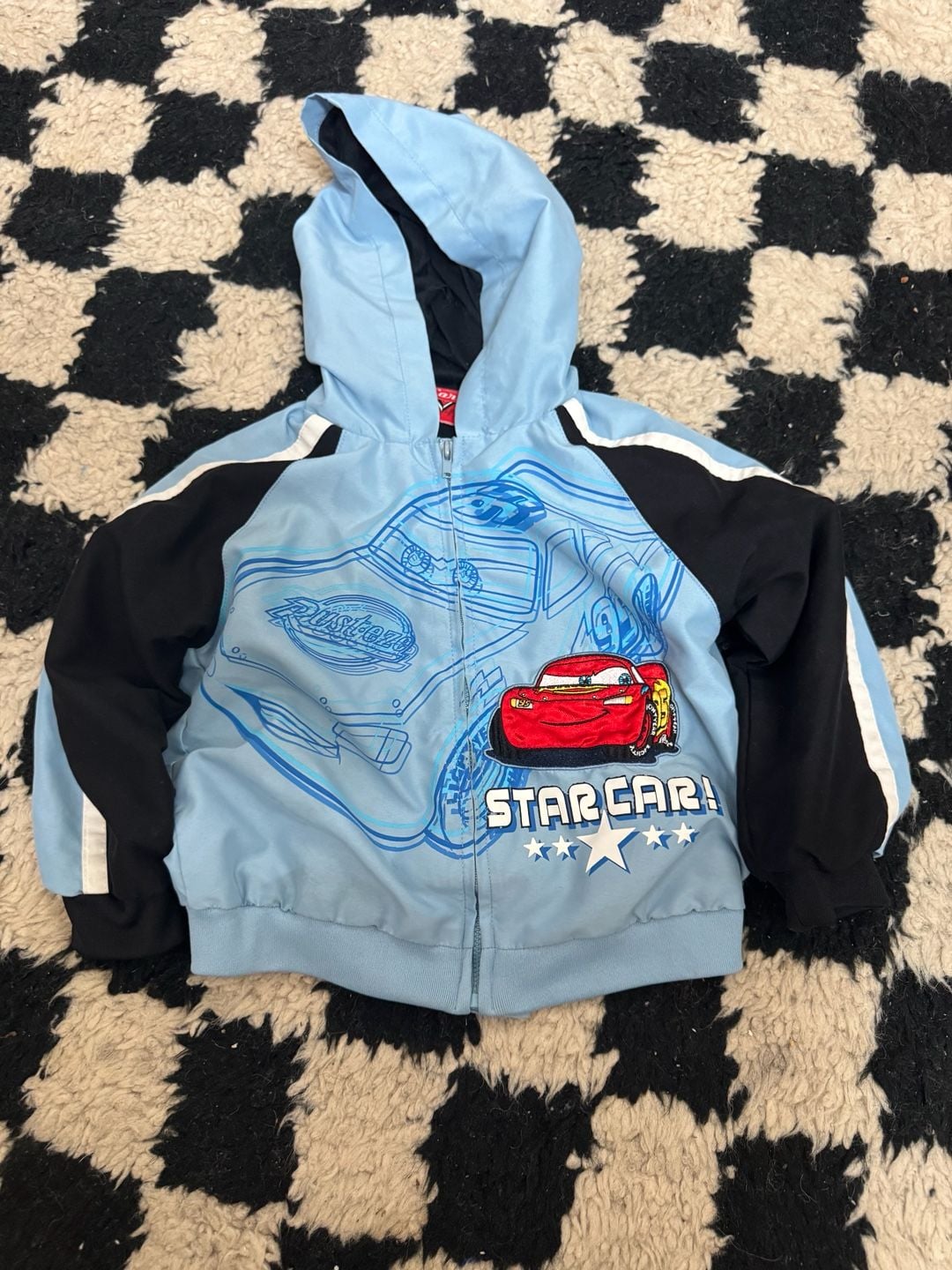 Disney Pixar Cars Lightning McQueen Star Car Toddler Boys Full Zip Hooded Windbreaker Jacket Size 3T 1