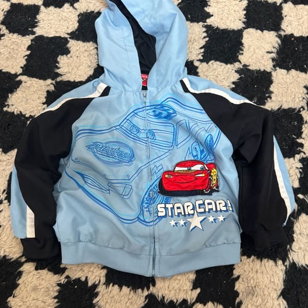 Disney Pixar Cars Lightning McQueen Star Car Toddler Boys Full Zip Hooded Windbreaker Jacket Size 3T