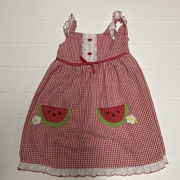 Youngland Red Gingham Watermelon Pocket Ruffle Dress Size 6X