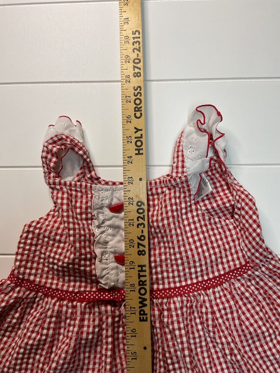 Youngland Red Gingham Watermelon Pocket Ruffle Dress Size 6X 5