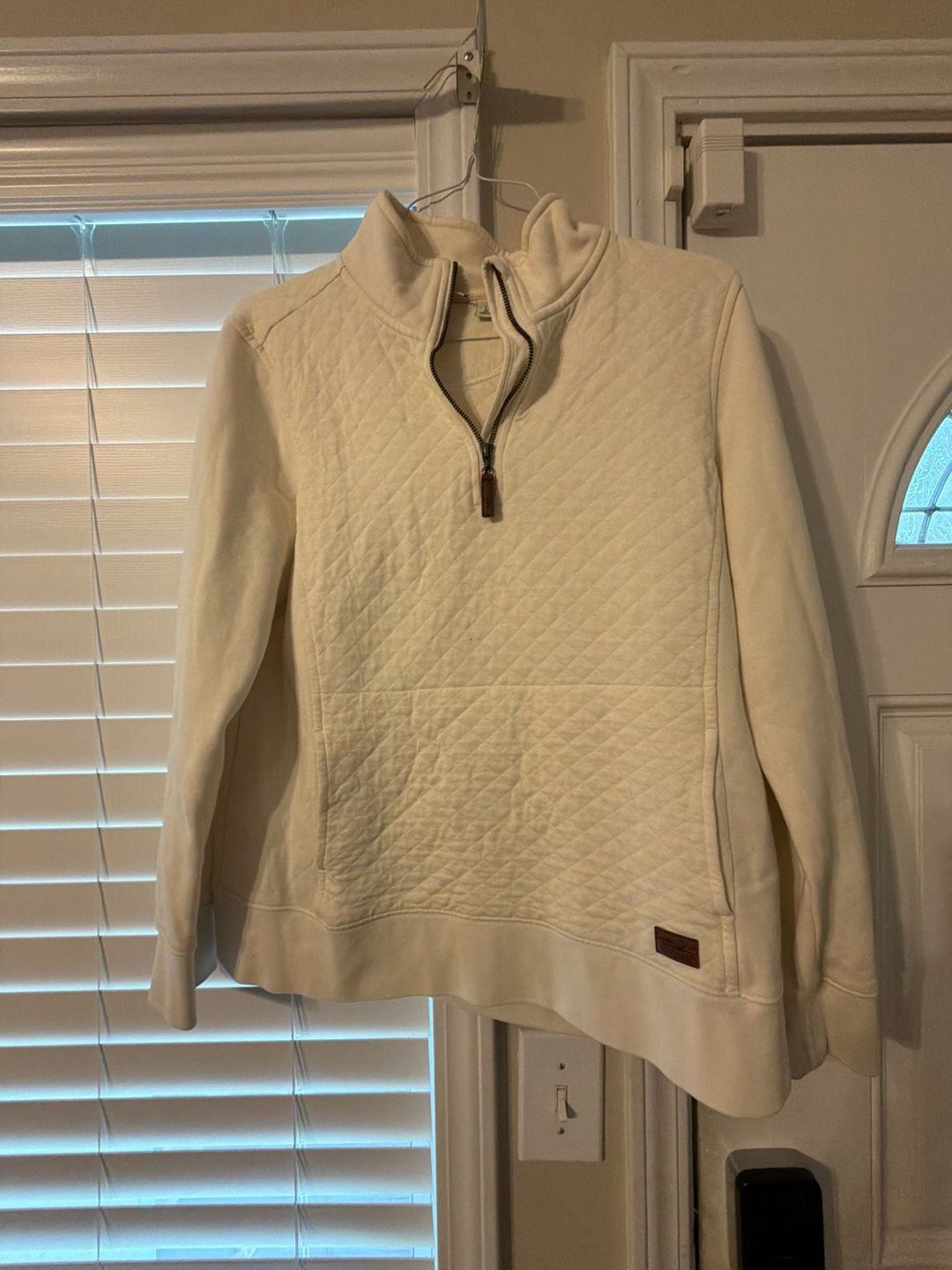 L.L.Bean Women's Quilted Quarter-Zip Pullover Cream Size L 2