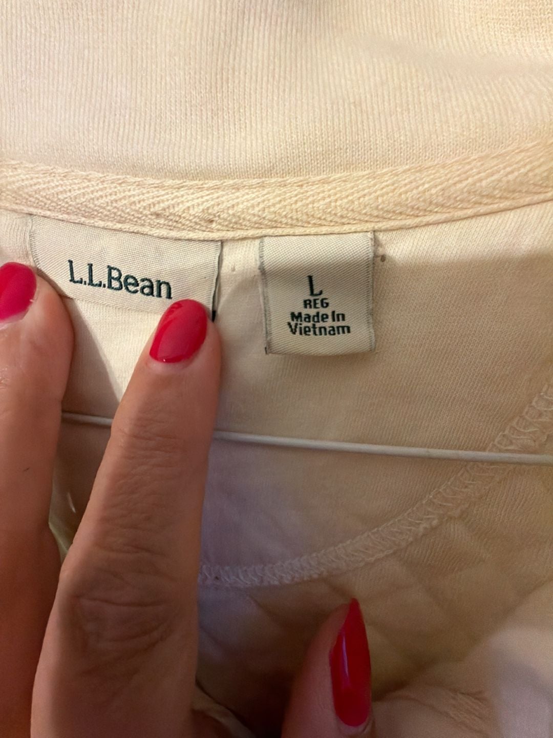 L.L.Bean Women's Quilted Quarter-Zip Pullover Cream Size L 4