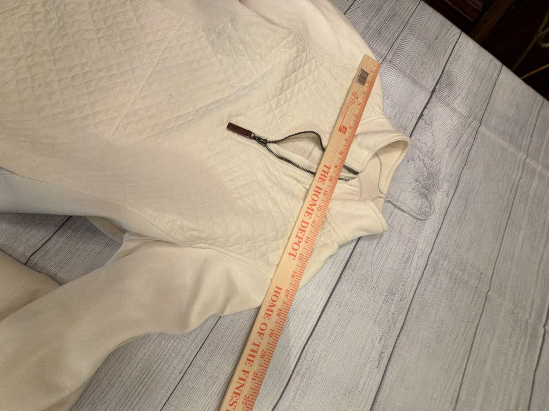 L.L.Bean Women's Quilted Quarter-Zip Pullover Cream Size L 7