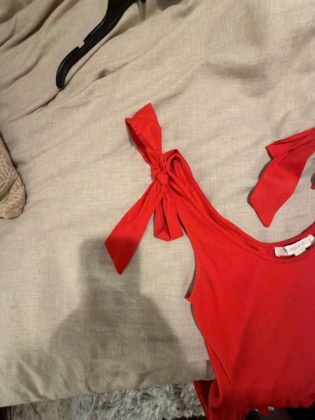 Chelsea & Violet Ribbed Tie Shoulder Tiered Tank Midi Dress Red. Size S. Ends around mid-calf.  7