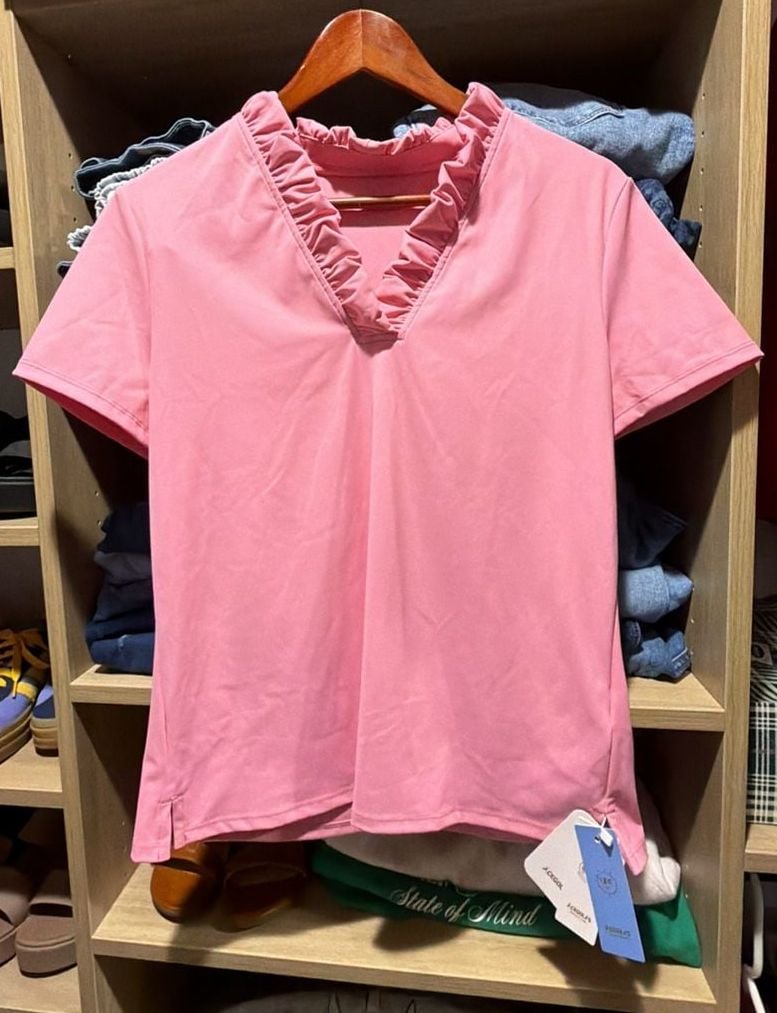 Acegolfs More Than Basic Ruffle V-Neck Polo Top UPF50+ Pink Size L 2