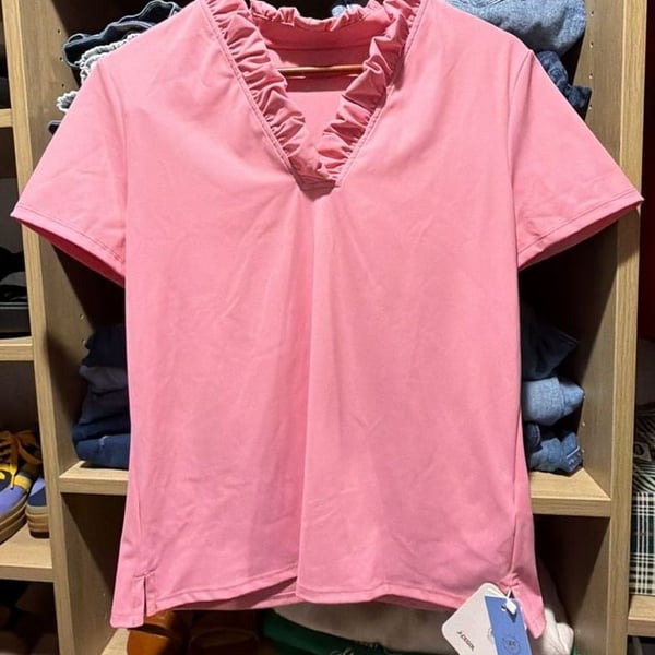 Acegolfs More Than Basic Ruffle V-Neck Polo Top UPF50+ Pink Size L