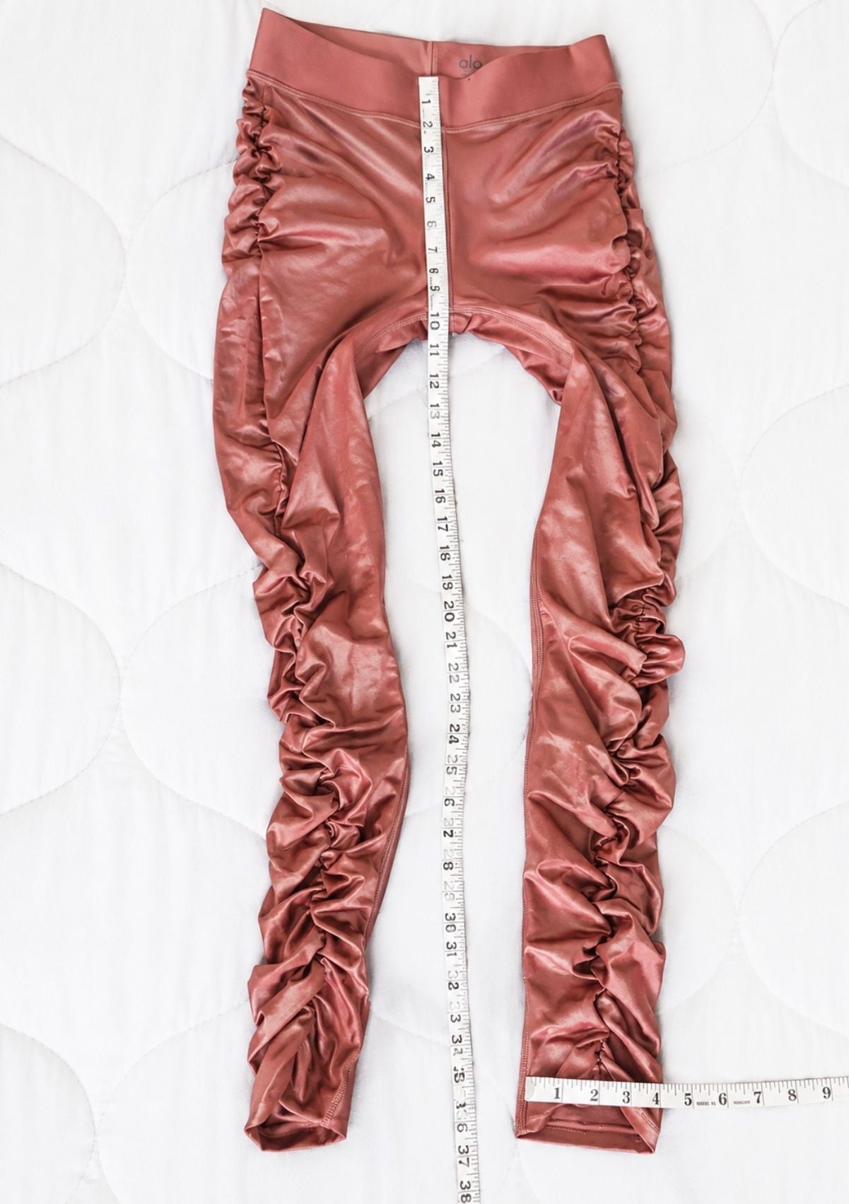 Alo Yoga High Rise Ruched Shine Leggings Rose Gold Pink M 7