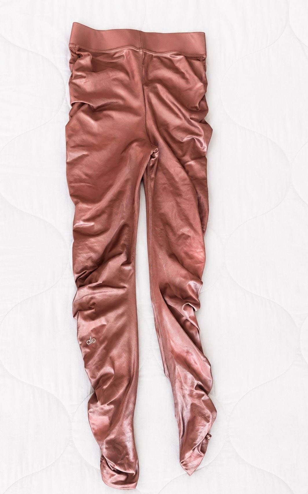 Alo Yoga High Rise Ruched Shine Leggings Rose Gold Pink M 10
