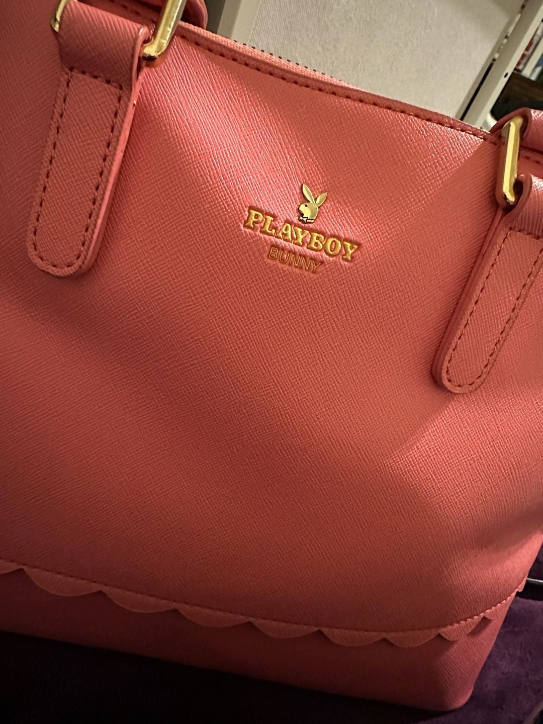 Playboy Bunny Pink Saffiano Vegan Leather Handbag Satchel 1