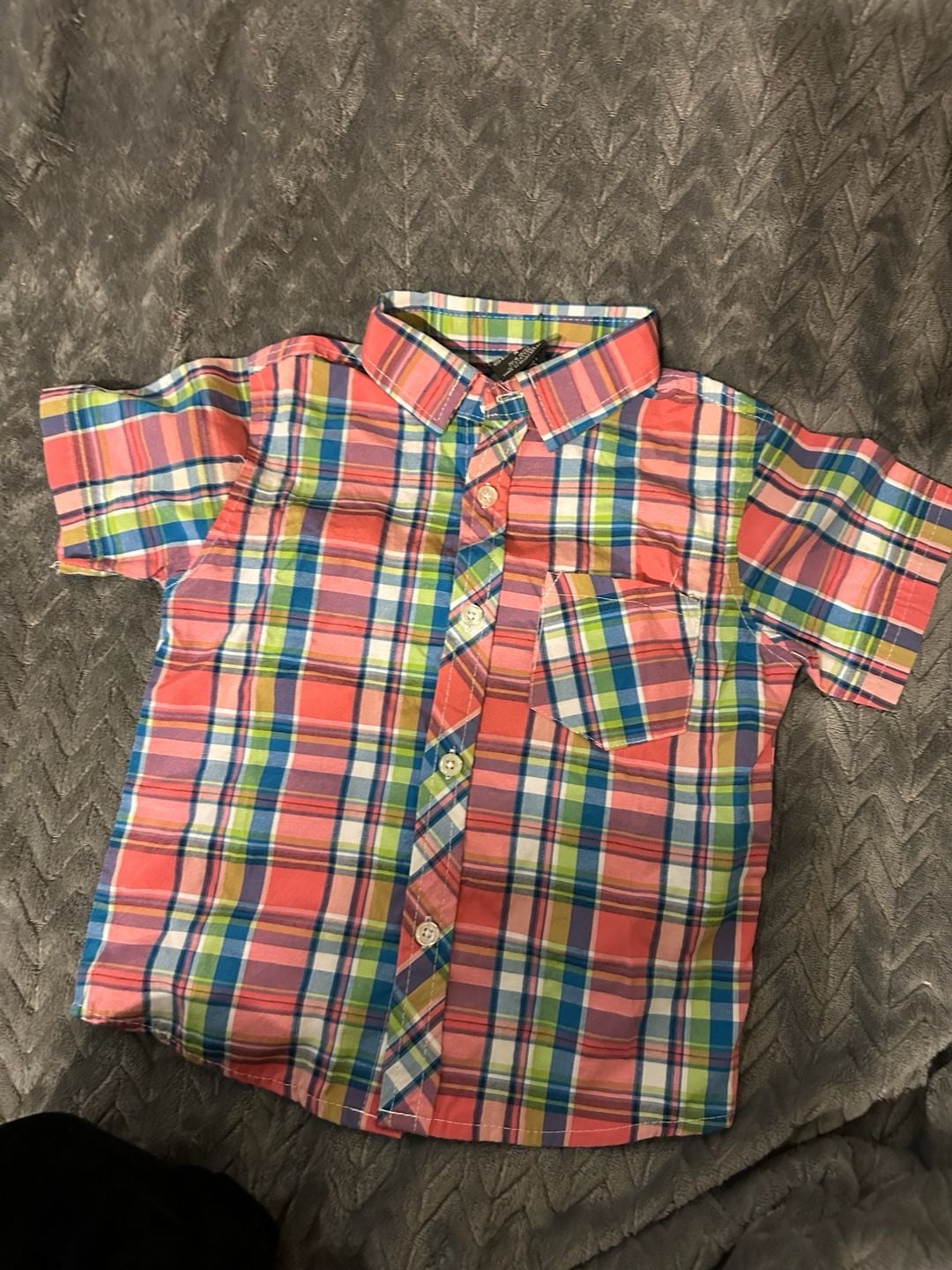 Quad Seven Boys Short Sleeve Plaid Button Down Shirt Size 4 Multi Color 2