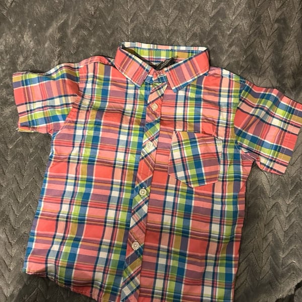 Quad Seven Boys Short Sleeve Plaid Button Down Shirt Size 4 Multi Color
