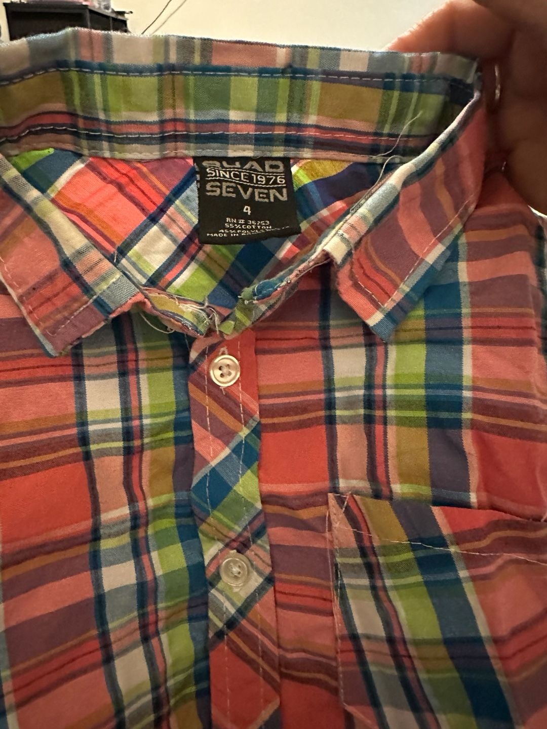 Quad Seven Boys Short Sleeve Plaid Button Down Shirt Size 4 Multi Color 3