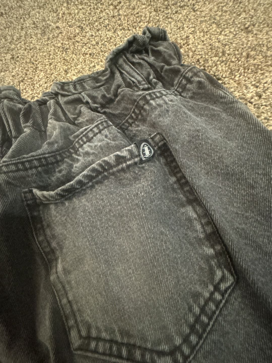 Elite Jean Black Acid Wash Paperbag Waist Tapered Mom Jeans 7