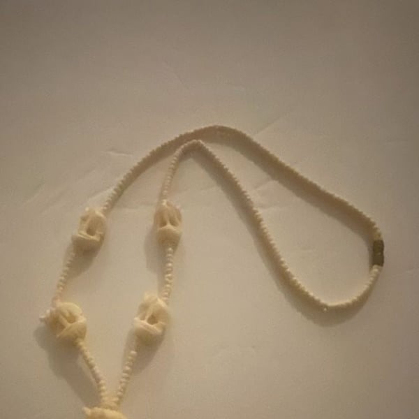 Vintage Hand Carved Bone Elephant Beaded Necklace with Barrel Clasp