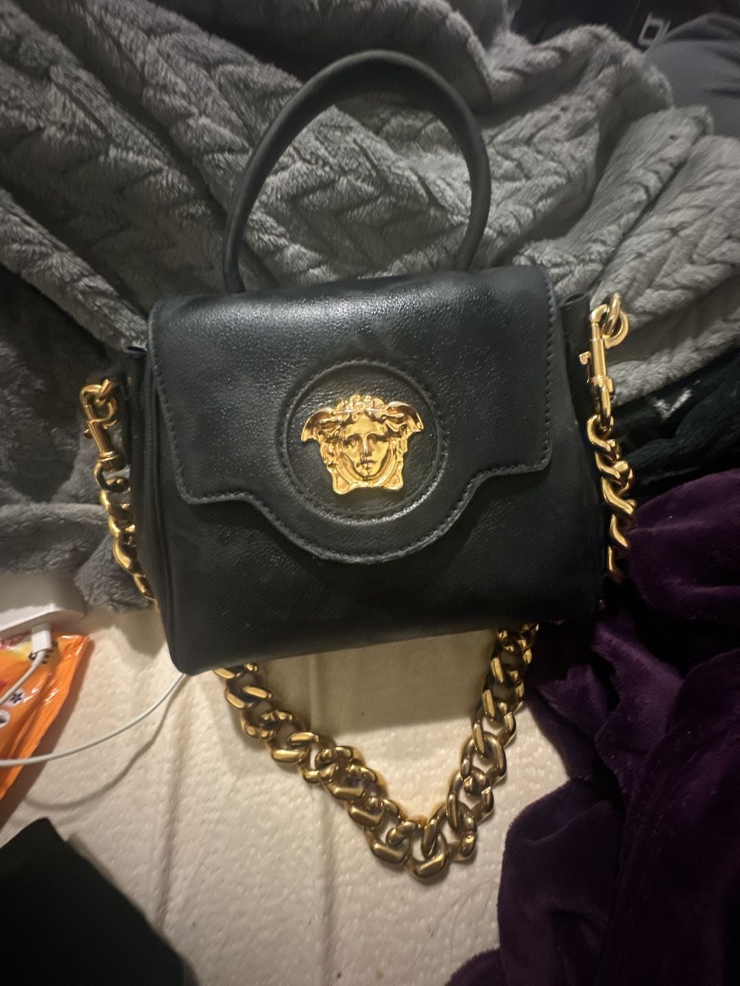 Versace La Medusa Small Leather Top Handle Bag Black 2