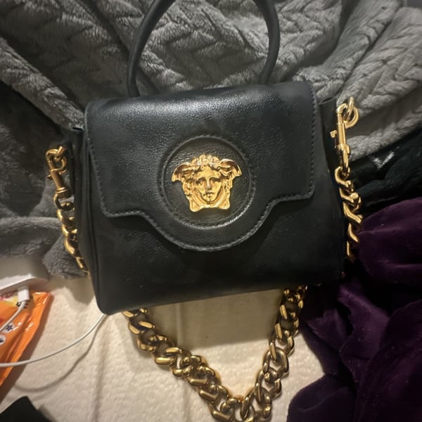 Versace La Medusa Small Leather Top Handle Bag Black