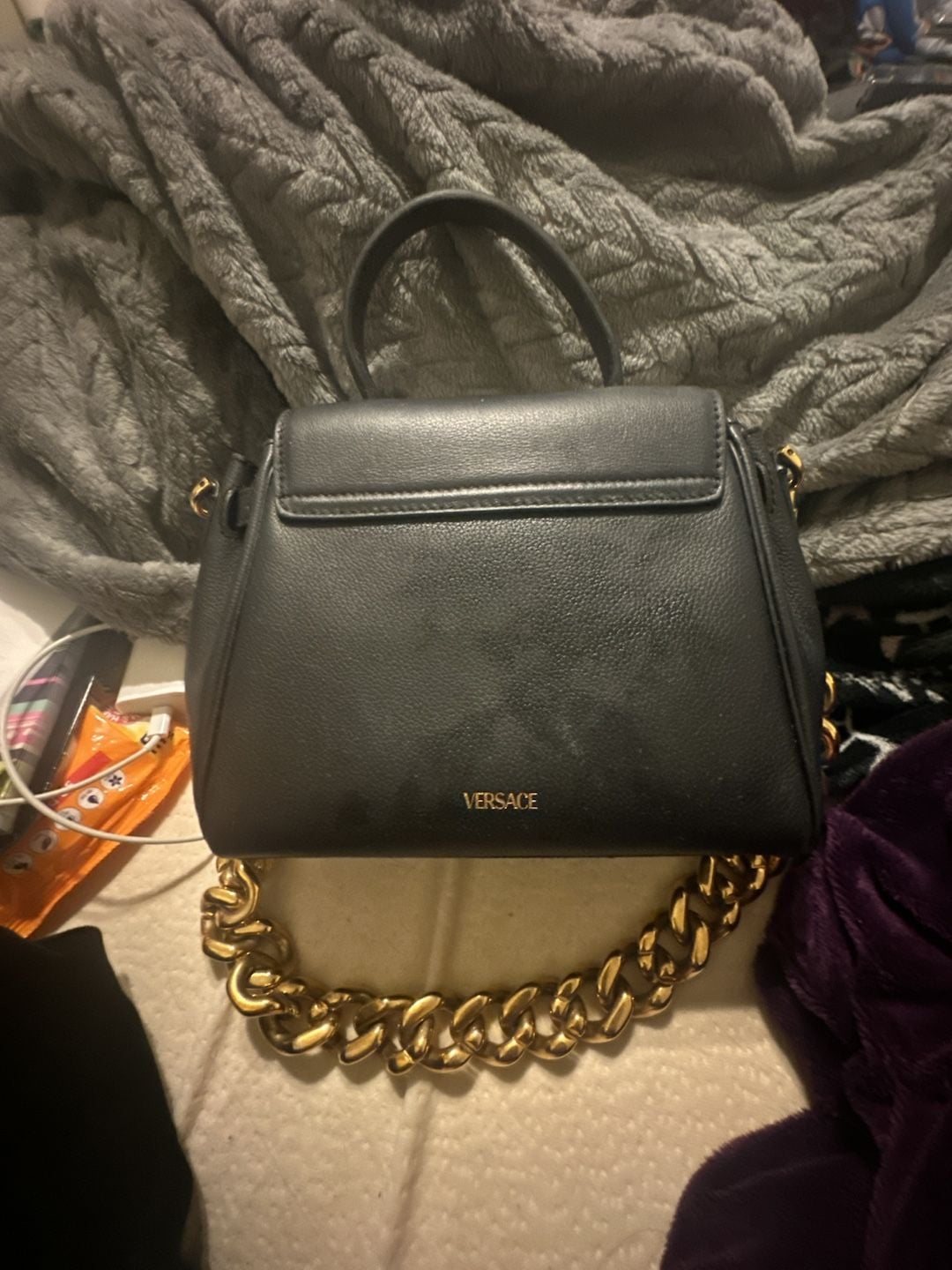Versace La Medusa Small Leather Top Handle Bag Black 3