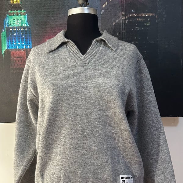 :CHOCOOLATE Grey V-Neck Collared Polo Knit Sweater XL