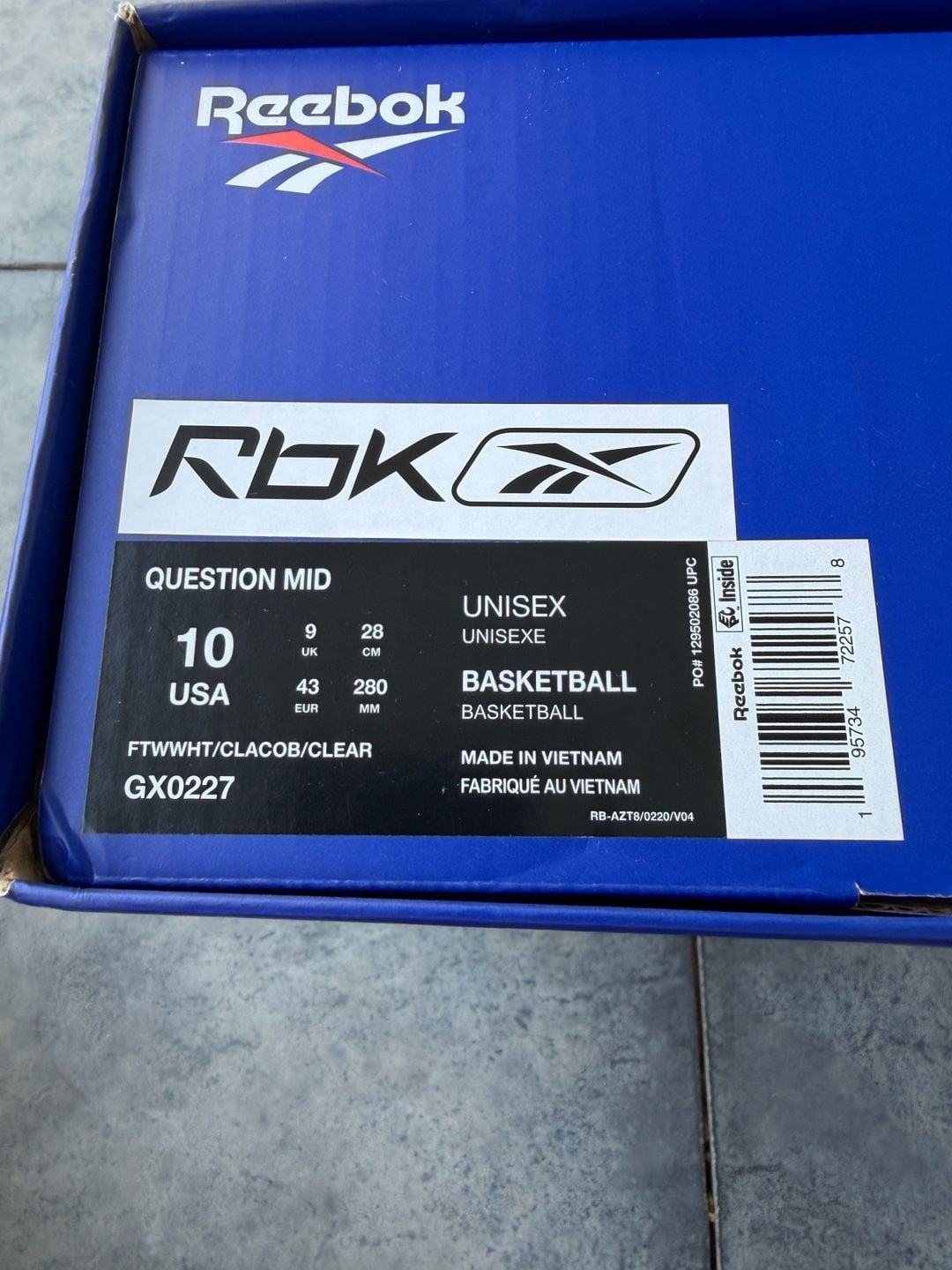 Reebok Question Mid Blue Toe Pearlized Basketball Shoes 9