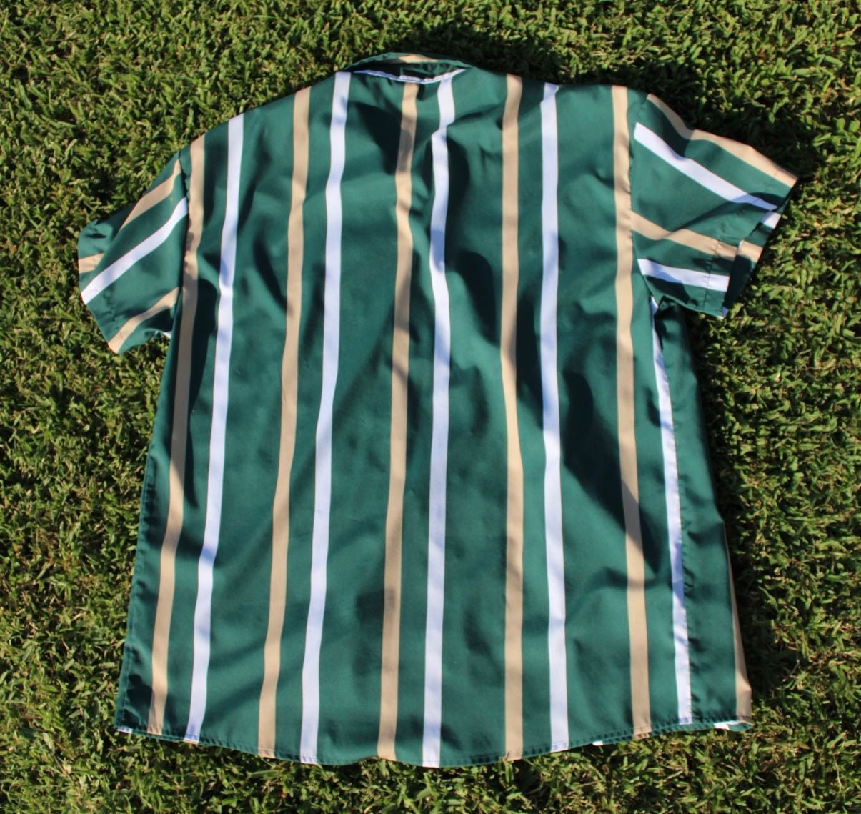 Manfinity Men Striped Print Short Sleeve Button Up Casual Shirt Green XL 4