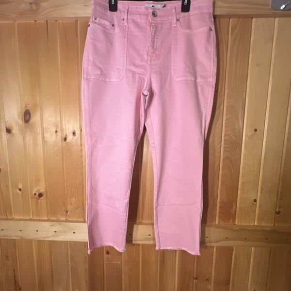 vineyard vines Pink Jamie Utility High-Rise Straight Crop Pants Raw Hem Size 32