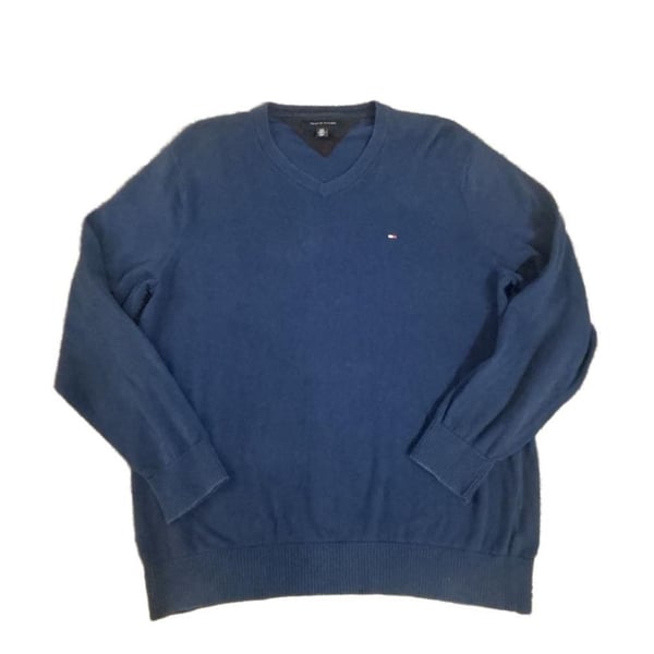 Tommy Hilfiger Men's Blue V-Neck Long Sleeve Pullover Sweater Size L