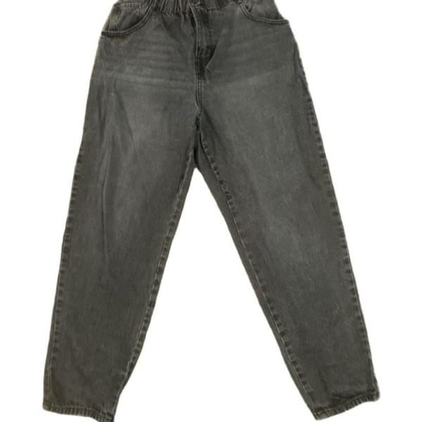 Elite Jean Black Acid Wash Paperbag Waist Tapered Mom Jeans