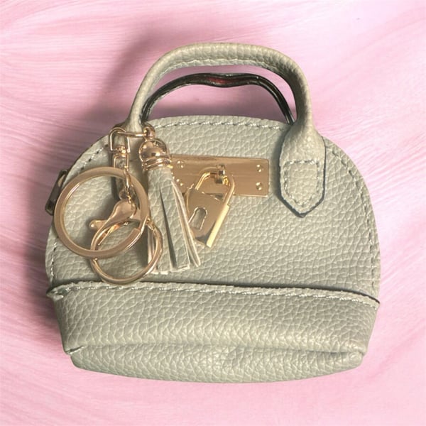 Mini Tote Bag Keychain Cute Coin Purse Keychain PU Leather Light Green