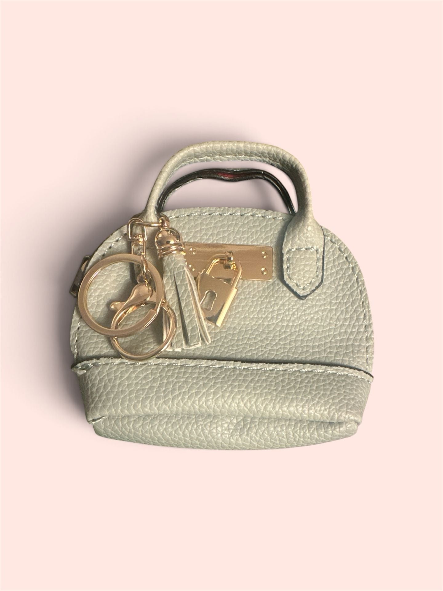 Mini Tote Bag Keychain Cute Coin Purse Keychain PU Leather Light Green 3