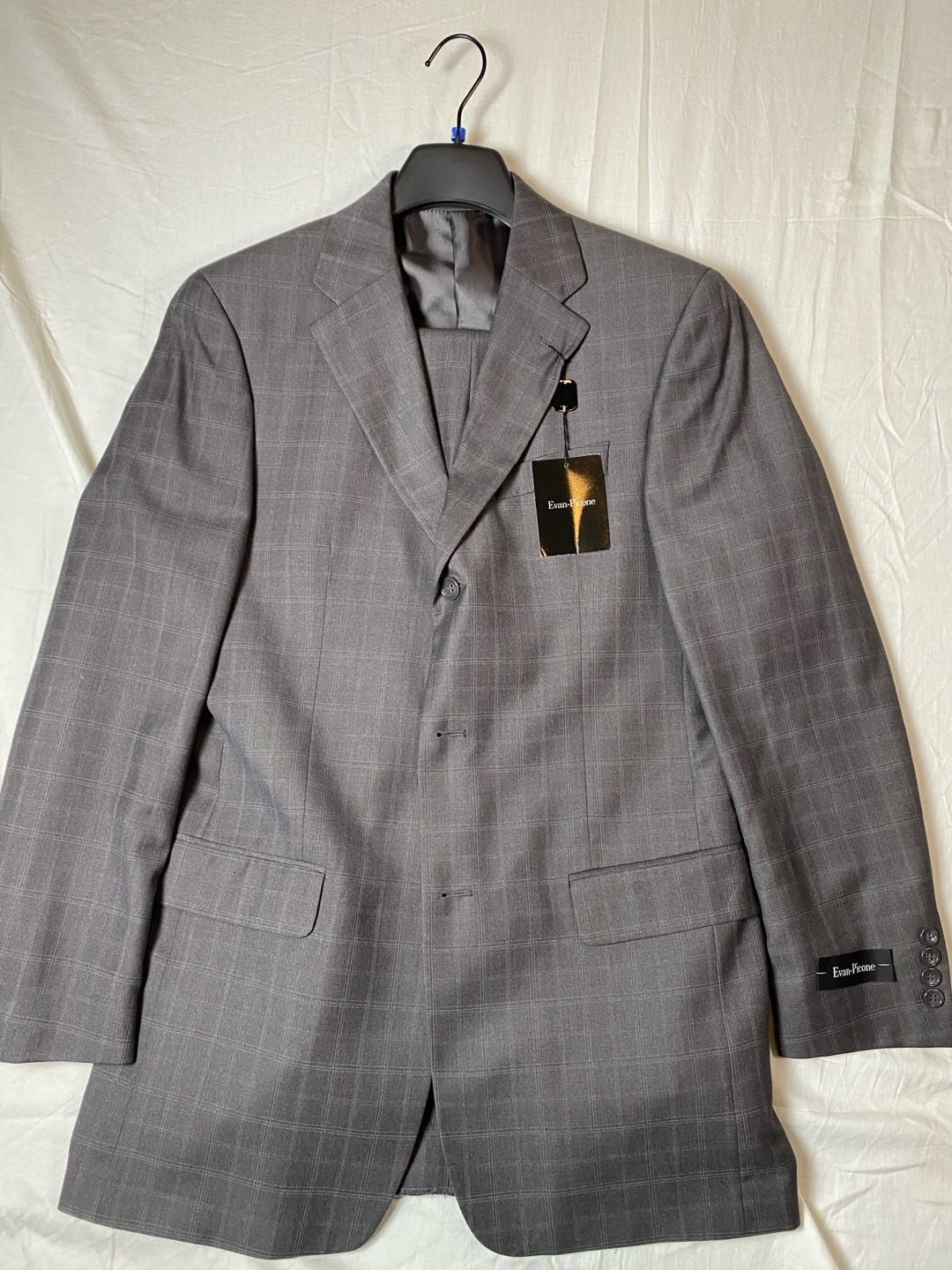Evan-Picone Gray Plaid 2 Piece Suit Jacket and Pants Set, Size 38L 32W 1