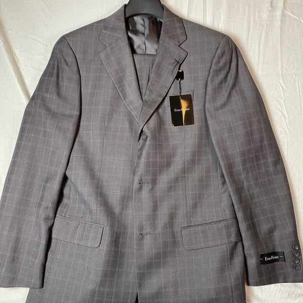 Evan-Picone Gray Plaid 2 Piece Suit Jacket and Pants Set, Size 38L 32W
