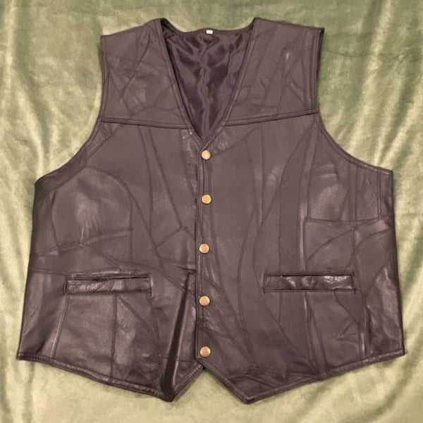 Navarre Leather Company Black Patchwork Genuine Leather Biker Vest