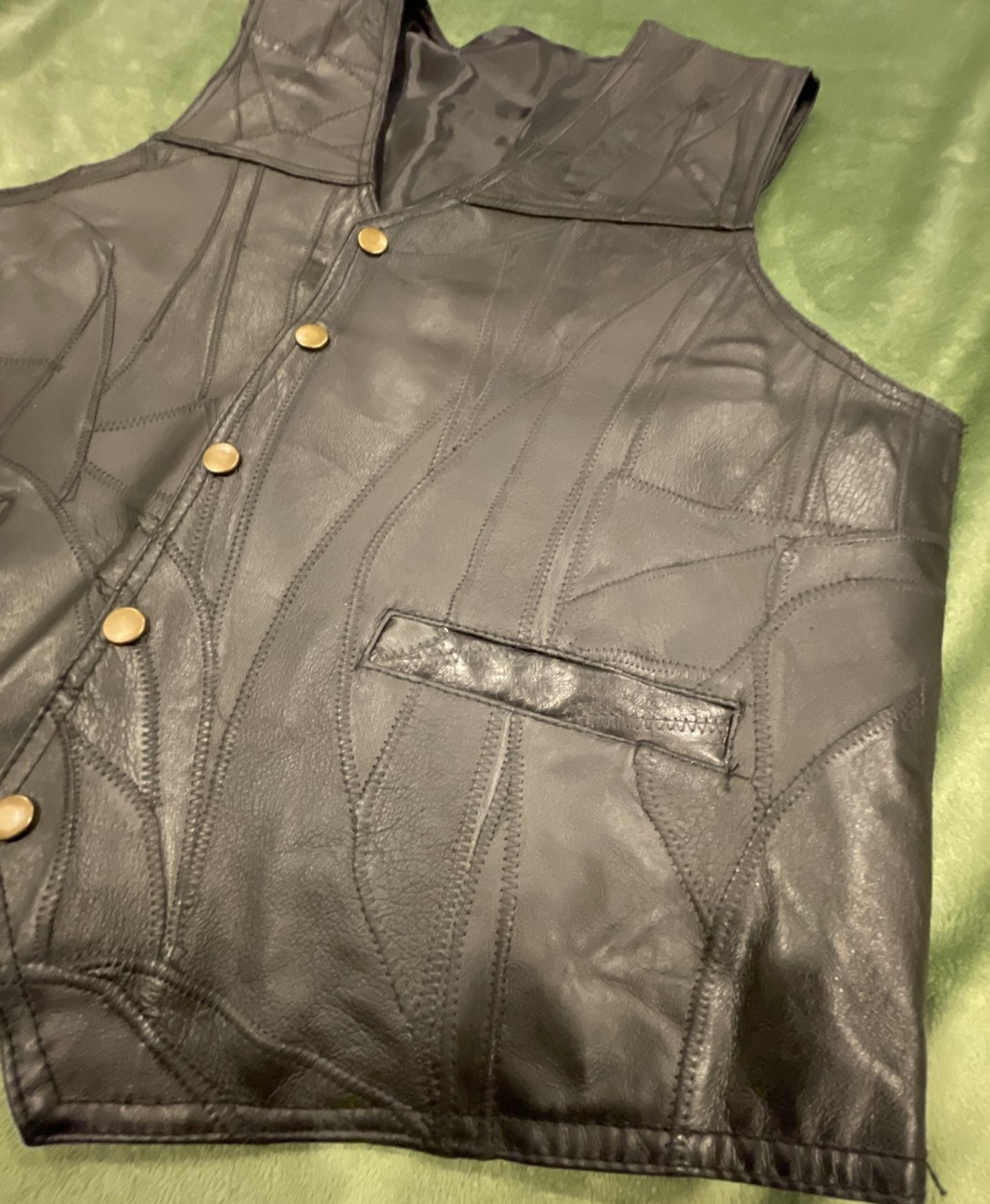 Navarre Leather Company Black Patchwork Genuine Leather Biker Vest 5