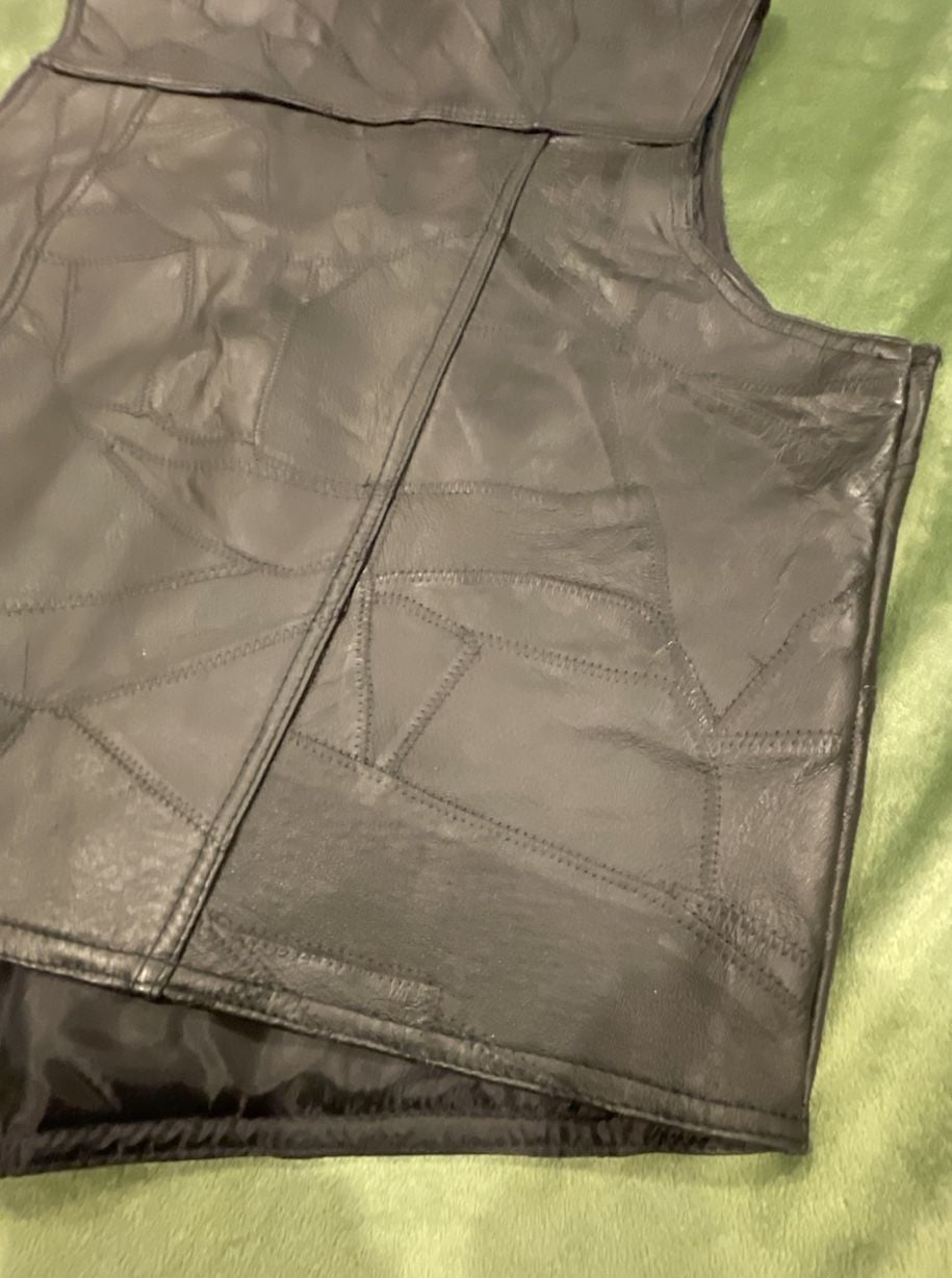 Navarre Leather Company Black Patchwork Genuine Leather Biker Vest 4
