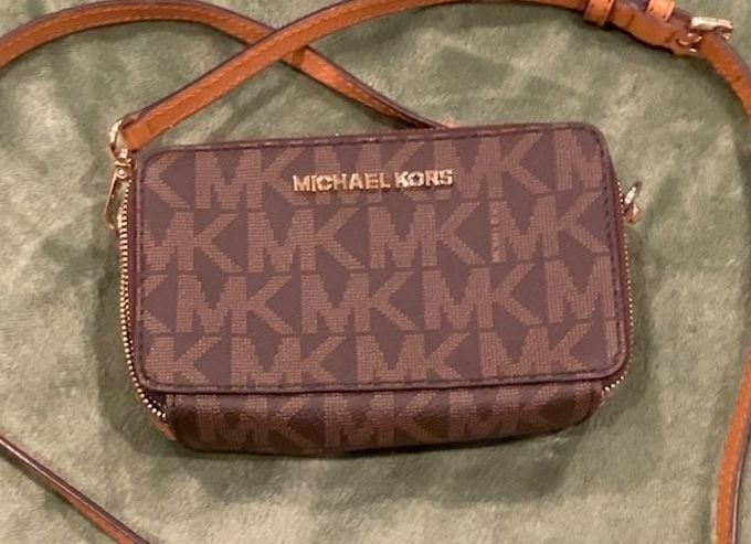 Michael Kors Jet Set Signature Brown Monogram Double Zip Crossbody Bag 2