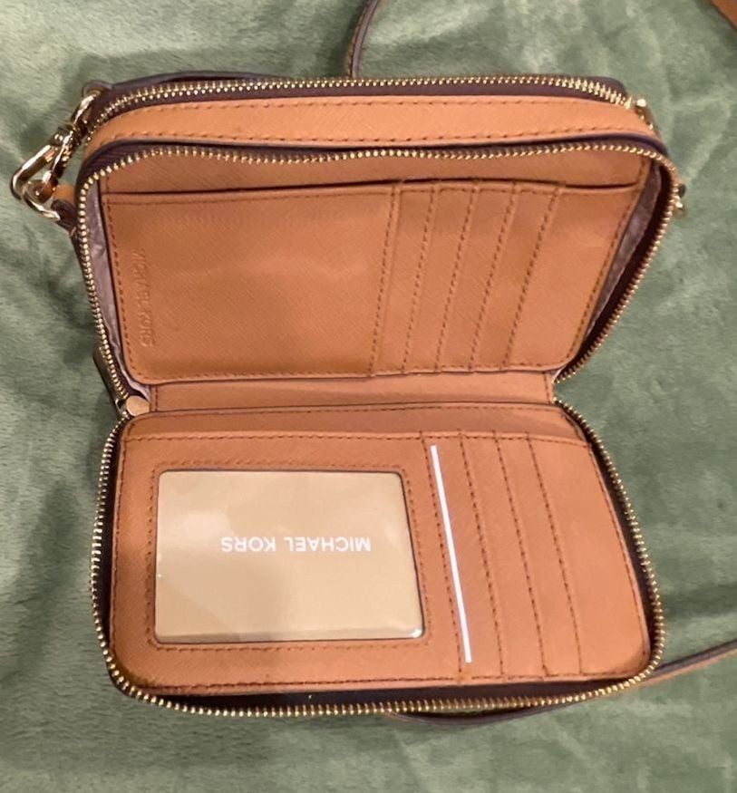 Michael Kors Jet Set Signature Brown Monogram Double Zip Crossbody Bag 5