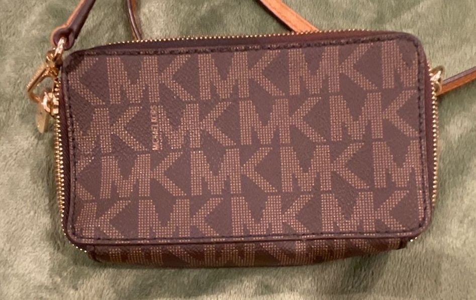 Michael Kors Jet Set Signature Brown Monogram Double Zip Crossbody Bag 4