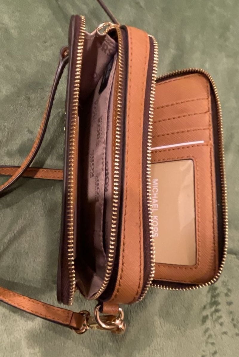 Michael Kors Jet Set Signature Brown Monogram Double Zip Crossbody Bag 8