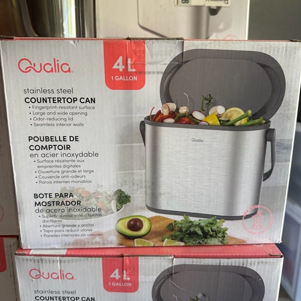 Qualia 1 Gal. Stainless Steel Slim Multi-Purpose Countertop Compost Trash Can with Gray Lid