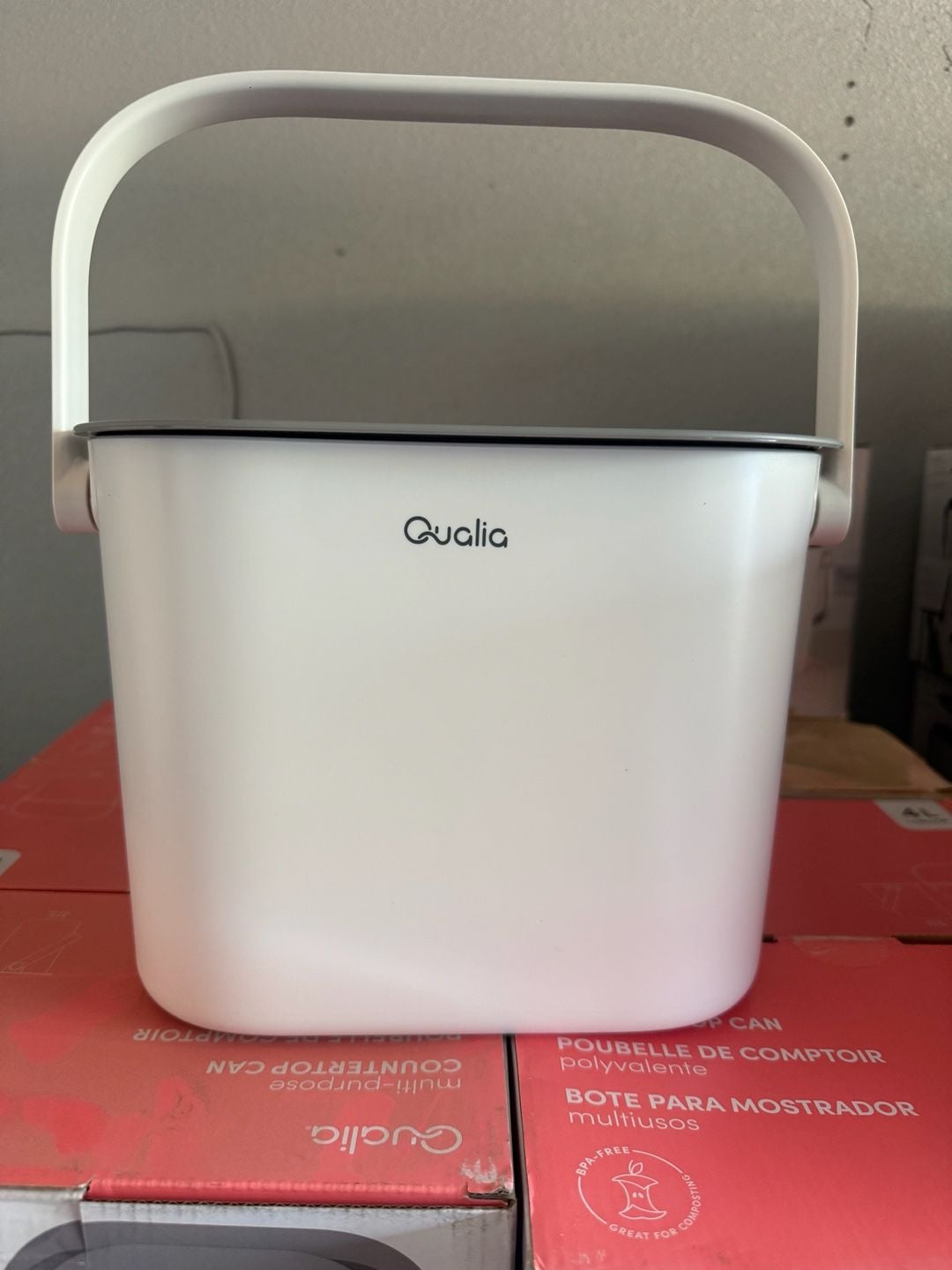 Qualia 1 Gal. Stainless Steel Slim Multi-Purpose Countertop Compost Trash Can with Gray Lid 3