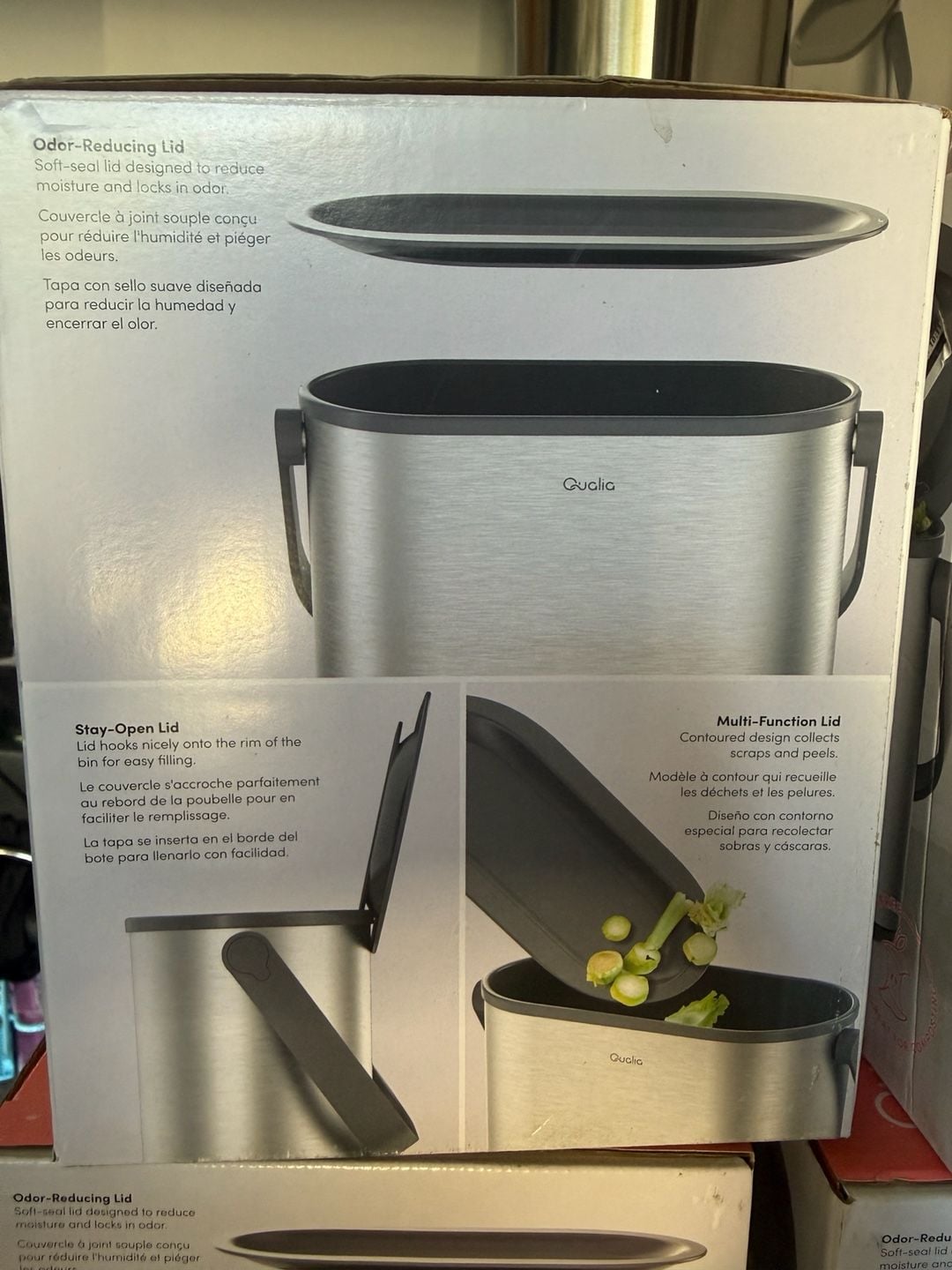 Qualia 1 Gal. Stainless Steel Slim Multi-Purpose Countertop Compost Trash Can with Gray Lid 4