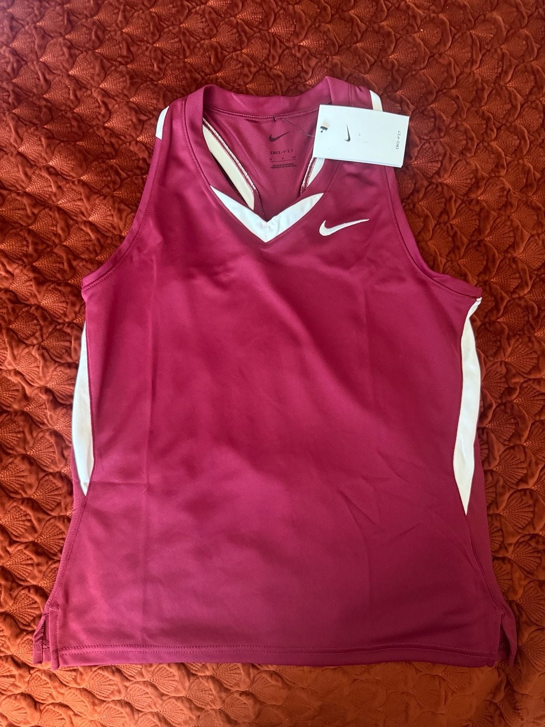 Nike Dri-FIT Womens Lacrosse Cardinal Red White Sleeveless Jersey Top Size S 2