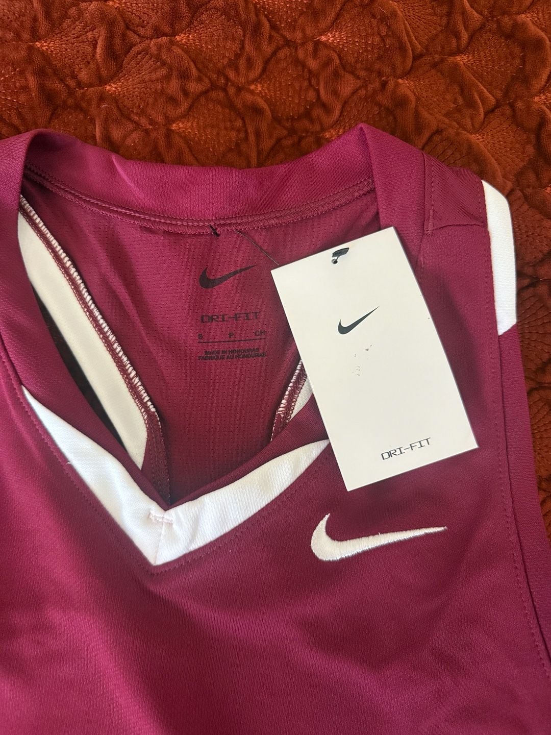 Nike Dri-FIT Womens Lacrosse Cardinal Red White Sleeveless Jersey Top Size S 3
